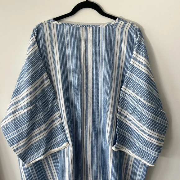 ADRIFT Size 2XL Blue and White V Neck 100% Cotton Boho Kaftan Blouse Top - Picture 7 of 8